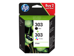 303 - 2-pack - pigmentert svart, farge (cyan, magenta, gul)